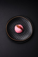 Delicious sweet colorful mochi desserts or ice cream with rice dough and toppings