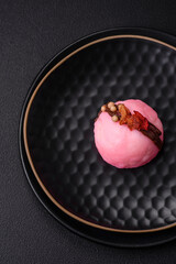 Delicious sweet colorful mochi desserts or ice cream with rice dough and toppings