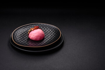 Delicious sweet colorful mochi desserts or ice cream with rice dough and toppings