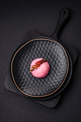 Delicious sweet colorful mochi desserts or ice cream with rice dough and toppings