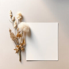 mockup with a white card and flowers in a minimalistic boho style