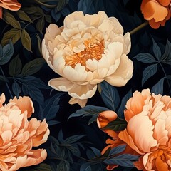 wallpaper with orange peony flowers