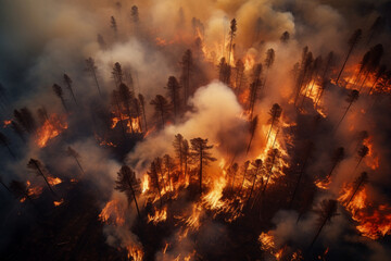 forest fire aereal drone view