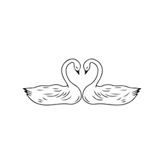 vector illustration of two heart shaped swans