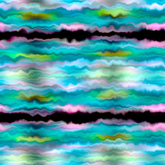 Vibrant tie dye wash seamless pattern. Blurry fashion effect summer hippy background with space dyed streaks print.