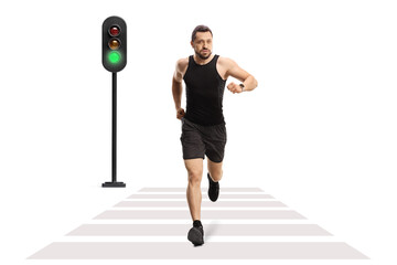 Fit an jogging at a pedestrian crossing