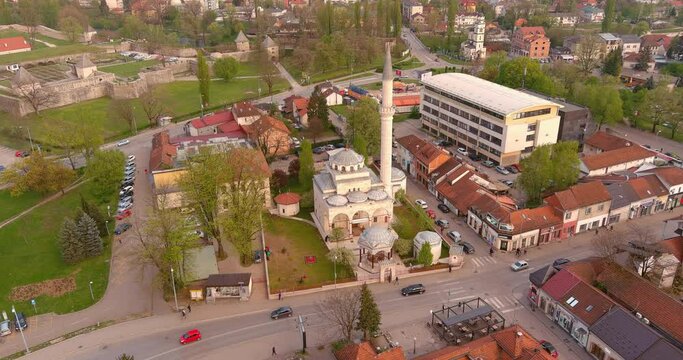 Aerial Circling Shot of Ferhadija Mosque in Banja Luka in 4K