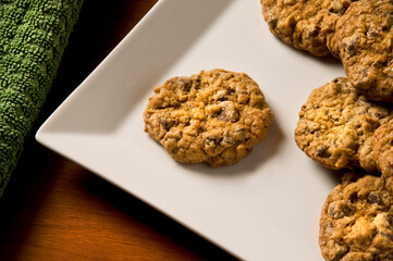 Chocolate Chip Oatmeal Cookies on Plate