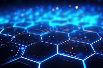 Abstract technology background with hexagons. 3d rendering toned image, 3D rendering of abstract hexagon background with blue neon lights, AI Generated