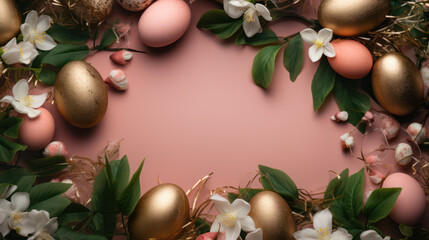 Naklejka na ściany i meble Golden Easter eggs in assorted floral