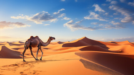 Fototapeta na wymiar Camel Walking in the Desert