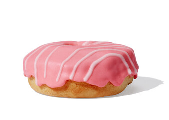 Pink donut with glaze on white background