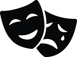 Theatrical mask vector icon . Theater, theatre mask signs. Masquerade mask. Comedy and tragedy mask symbols.. black vector. - obrazy, fototapety, plakaty