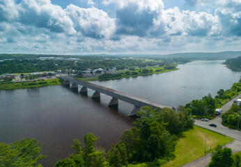Fototapeta premium Hartland Covered Bridge in Hartland, New Brunswick, the world's longest covered bridge, aerial view