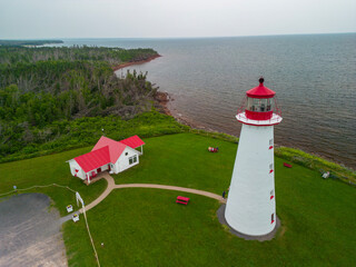 Aerial view of Point prim lighthouse PEI, Canada