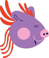 Strange ugly Halloween Pig character. Cute bizarre comic characters in modern flat hand drawn style