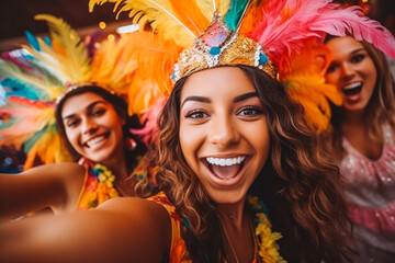Brazilian carnival. Group of friends celebrating carnival in Brazil.