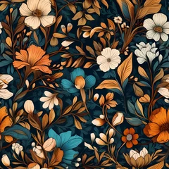 Türaufkleber blue pink and brown floral pattern canvas print © Cubydesign