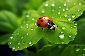 Fototapeta premium Lady beetle on clover, lucky charms