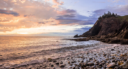 Sunset Over Smuggler's Cove. Clare, Nova Scotia, Canada - obrazy, fototapety, plakaty