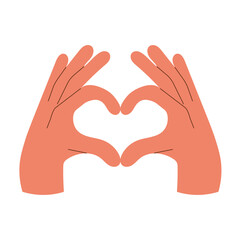 Hands making sign heart by fingers vector flat illustration. Finger Heart Symbol. Message of love hand gesture