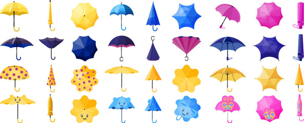 Umbrella icons set cartoon vector. Rain accessory. Autumn storm - obrazy, fototapety, plakaty