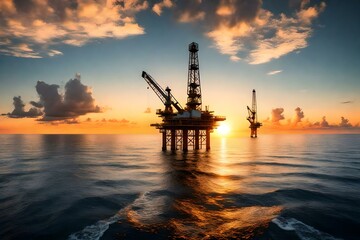 Obraz premium oil rig at sunset