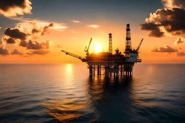 Fototapeta premium oil rig at sunset