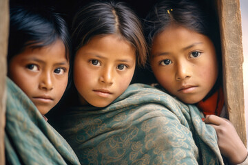 Afghan children, young girls posing