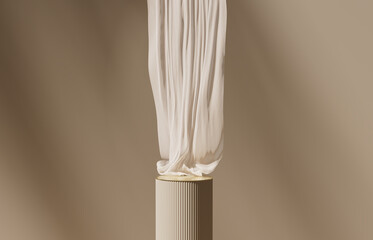 3D background, pedestal podium on natural palm leaf shadow. Pastel beige backdrop. Tropical product promotion Beauty cosmetics display. Nude Studio Minimal showcase . Tropical 3D render advertisement.