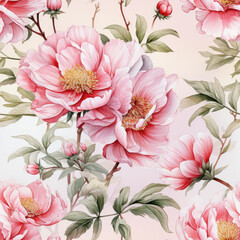 Pink peony floral seamless pattern