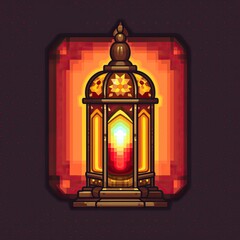 Pixel art style Islamic lantern, Image generation AI. On black and white background