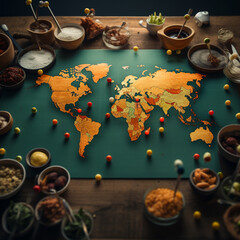 Obraz na płótnie Canvas Map with pinned food spots around the world