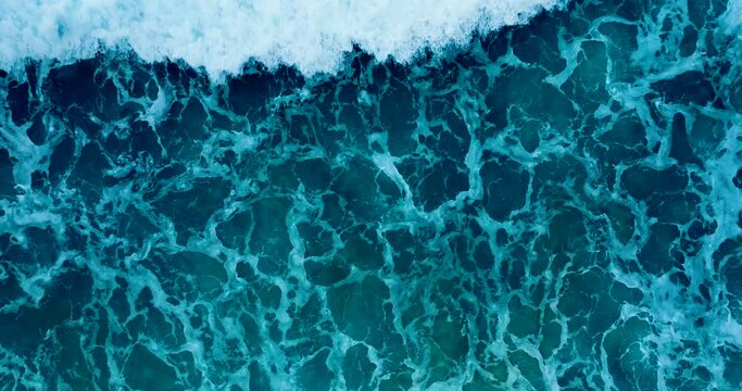 Sea top view Aerial drone Waves of water of the river and the sea meet each other during high tide and low tide.