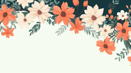Obraz premium Flowers, floral, background, border frame , flat lay, top view, copy space, mock up, illustration