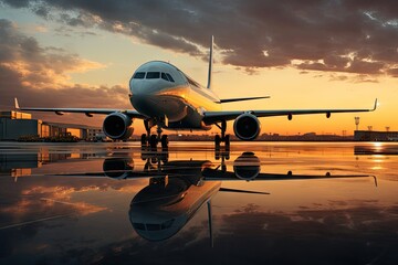 Fototapeta na wymiar a commercial passenger plane standing at an airport runway Generative AI