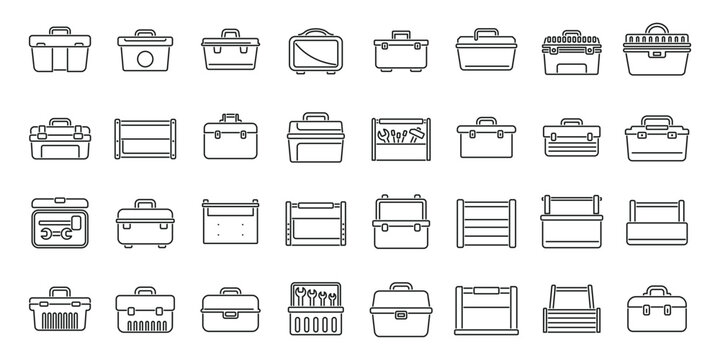 Toolbox icons set outline vector. Repair kit. Wooden safety