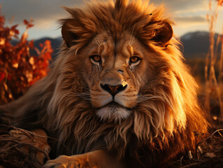 Fototapeta premium A close-up Illustration of lion's head created with Generative AI