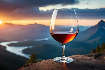 glass of red wine in the sunset generated AI