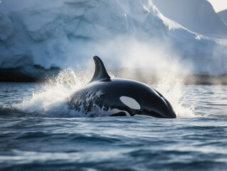 Naklejka premium Killer whale hunting in Greenland Sea created with Generative AI