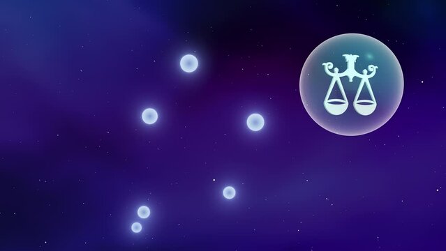 Glass sphere encasing the libra sign and a zodiac constellation 