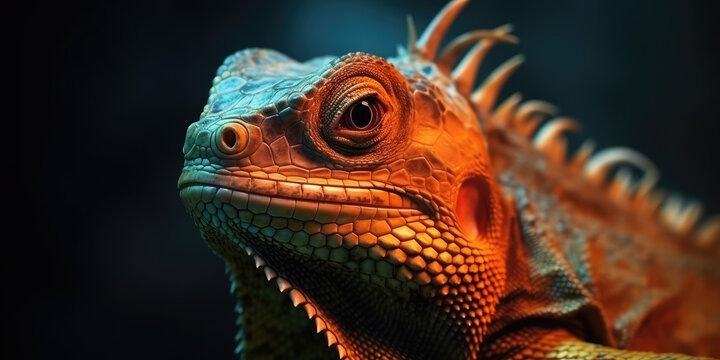 Image of an iguana or lizard in close-up Macro photography . 