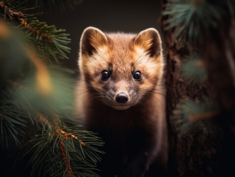 European Pine Marten Close Up Wildlife photography Generative AI
