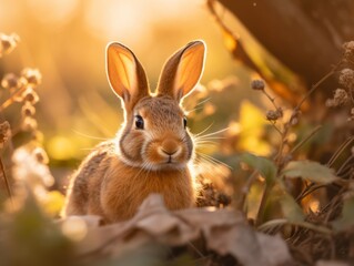 Obraz premium European Rabbit Lagomorph Wildlife photography Generative AI