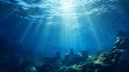 Fototapeta na wymiar World ocean day, sea life fish illustration, concept of ecology and sustainable development