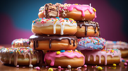 Glacing colorful doughnuts, food snack illustration