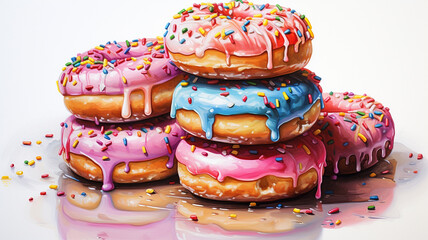 Glacing colorful doughnuts, food snack illustration