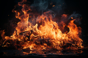 Blazing flames on ebony backdrop Generative AI