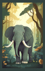 a gentle elephant. It is in the forest