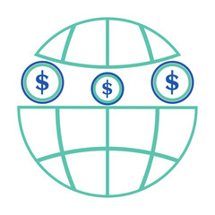 World web with coins and money symbol Isolated business icon Vector